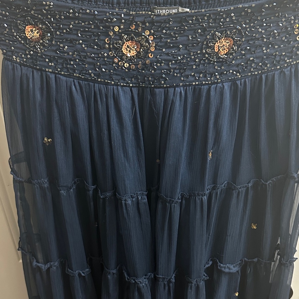 Earthbound Traders Co Navy Blue & Silver Beaded Maxi Skirt - Picture 7 of 7